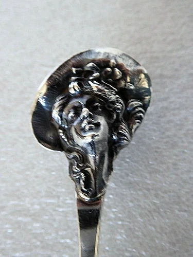 Rare 1900 Nouveau 3D Lady head Wallace Sterling Silver 5" Demi Tea Spoon