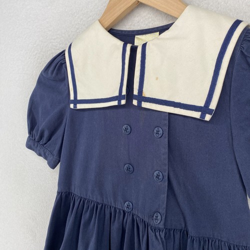 LAURA ASHLEY Dress Youth 6 Mother & Child Sailor Double Breasted Blue Vtg - Picture 2 of 21
