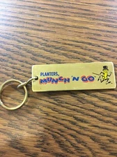 Vintage Brass Planters Peanuts Munch N Go Advertising Key Chain Fob w/ Mr Peanut