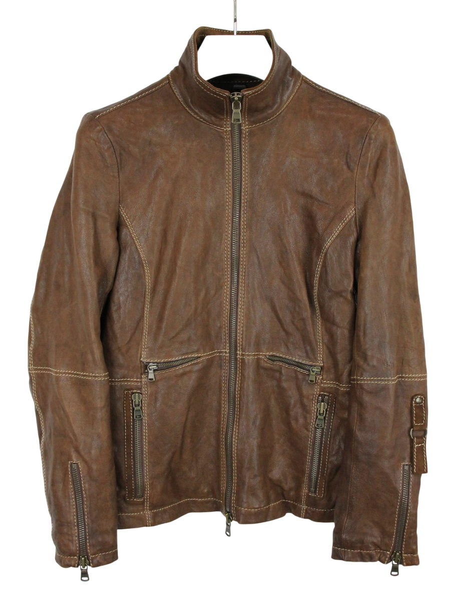 NAPAPIJRI Jacket Women's LARGE Lamb Skin Pure Leather Biker Lined