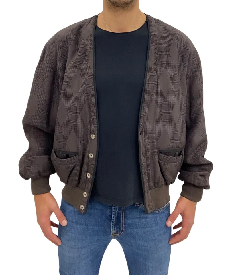 Giacca cardigan uomo Pancaldi, marrone a fantasia rombi/quadri in 100% Seta -70% Foto 2 de 4