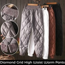 Women Winter Down Cotton Padded Pants Elastic Waist Windproof Warm Thick Trouser