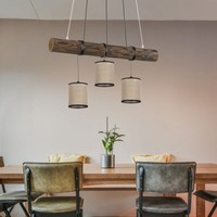 HäNgeleuchte Esszimmerlampe Pendelleuchte 3-Flammig Holz Beige HöHenverstellbar