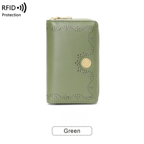 Ladies RFID Blocking Zipper Leather Medium&Long Flower Wallet Cash Card Holder - Picture 13 of 29