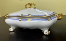 Limoges, White, Blue & Gold Trim, Covered Vegetable Dish, Excellent Condition