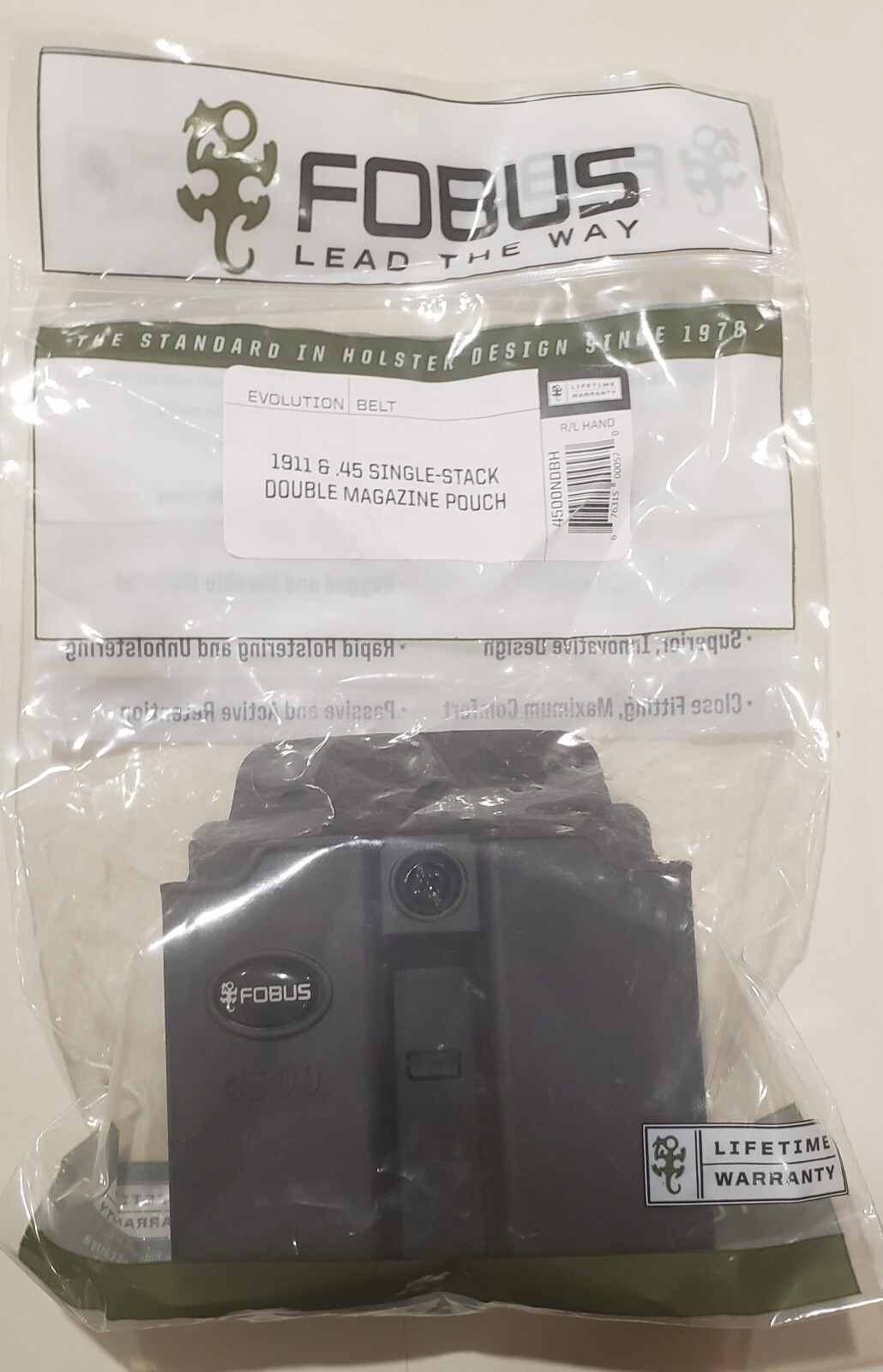 Fobus Single Stack Double Magazine Belt Plastic Pouch 45 ACP 1911 Black 4500NDBH-image