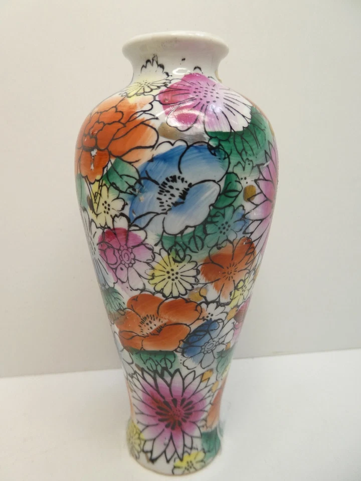 JAPANESE PORCELAIN POSY VASE HAND PAINTED FLOWERS FLORAL - image 3 of 4