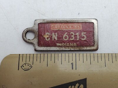 Vintage 1955 DAV Indiana IND Keychain State License Plate Tag Car Key Chain Fob