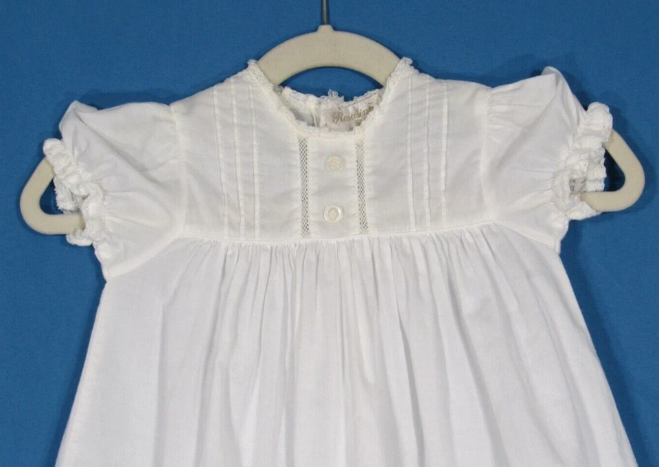 VESTIDO DE IGLESIA MANGA ABULLONADA VINTAGE ROSALINA SARGA LIGERA blanco liso ribete encaje 3M Foto 2 de 4