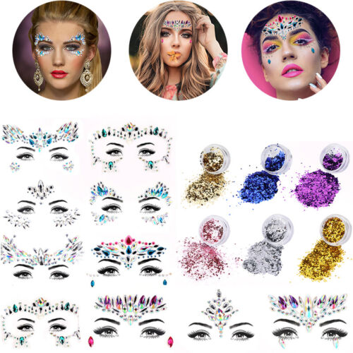 16PCS Body Adhesive Glitter Stickers Tattoo Face Gems Rhinestone Jewels Party - Picture 1 of 12