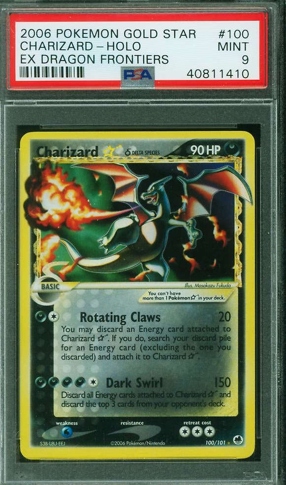 2006 POKEMON EX DRAGON FRONTIERS #100 CHARIZARD-HOLO GOLD STAR PSA MINT 9