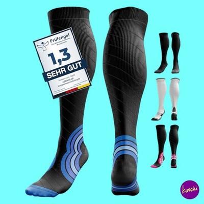 AZENGEAR Unisex Kompressionsstrümpfe, 20-30 mmHg Kniestrümpfe, schwarz/blau, S/M