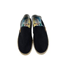 OluKai Kaula Pa'a Kapa Black Linen Espadrille Slip On Shoes Womens 6.5