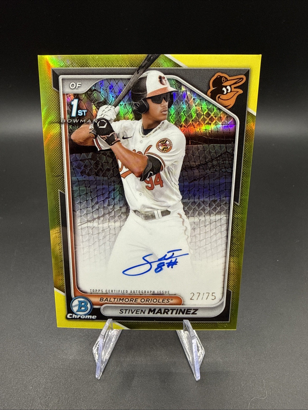 2024 Bowman Chrome Stiven Martinez 1st Auto /75 Yellow Orioles