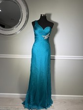 Terani Couture Teal Strapless Rhinestone Evening Gown Prom Pageant Dress Size 4