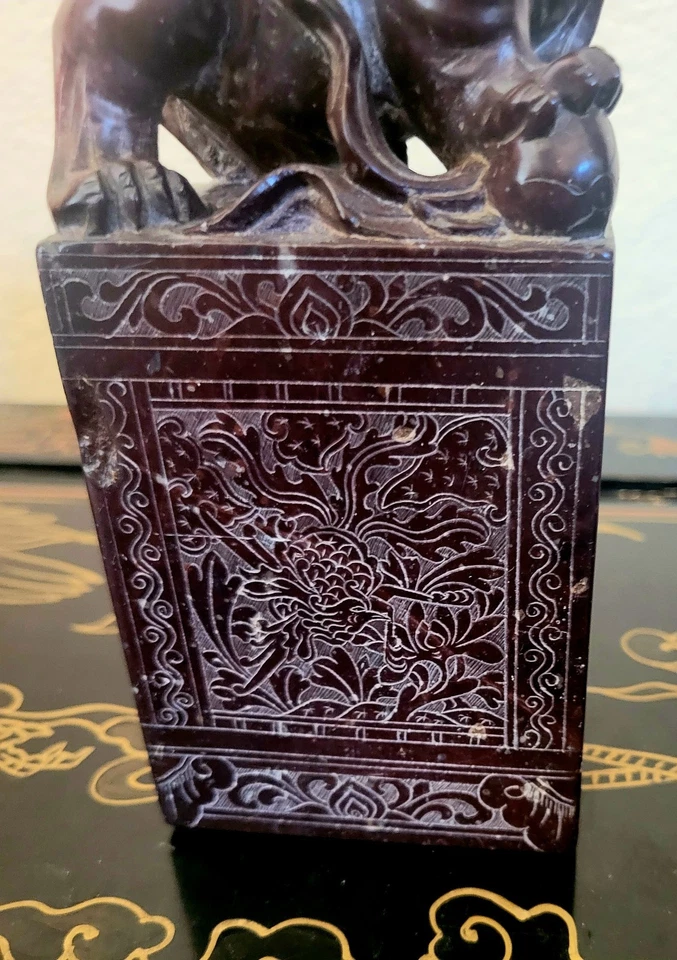 Grande 8" Ornamentado Esculpido Foo Dog Lion Par Shoushan Pedra Sabonete Bookends Roxo Raro - Imagem 3 de 4