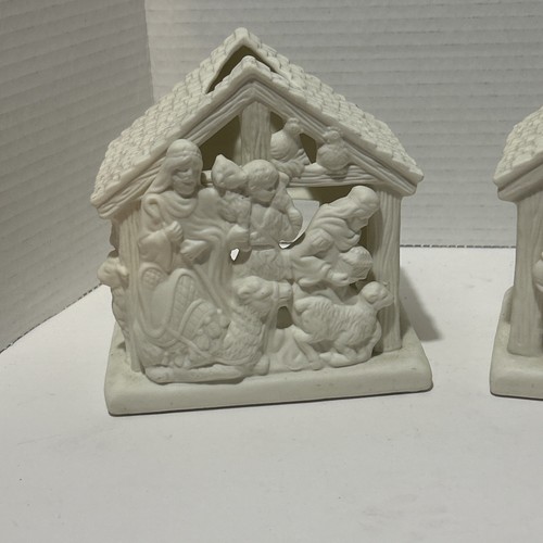 PartyLite Ceramic Nativity Manger Scene Tealight Votive Candle Set of 2 - Picture 2 of 8