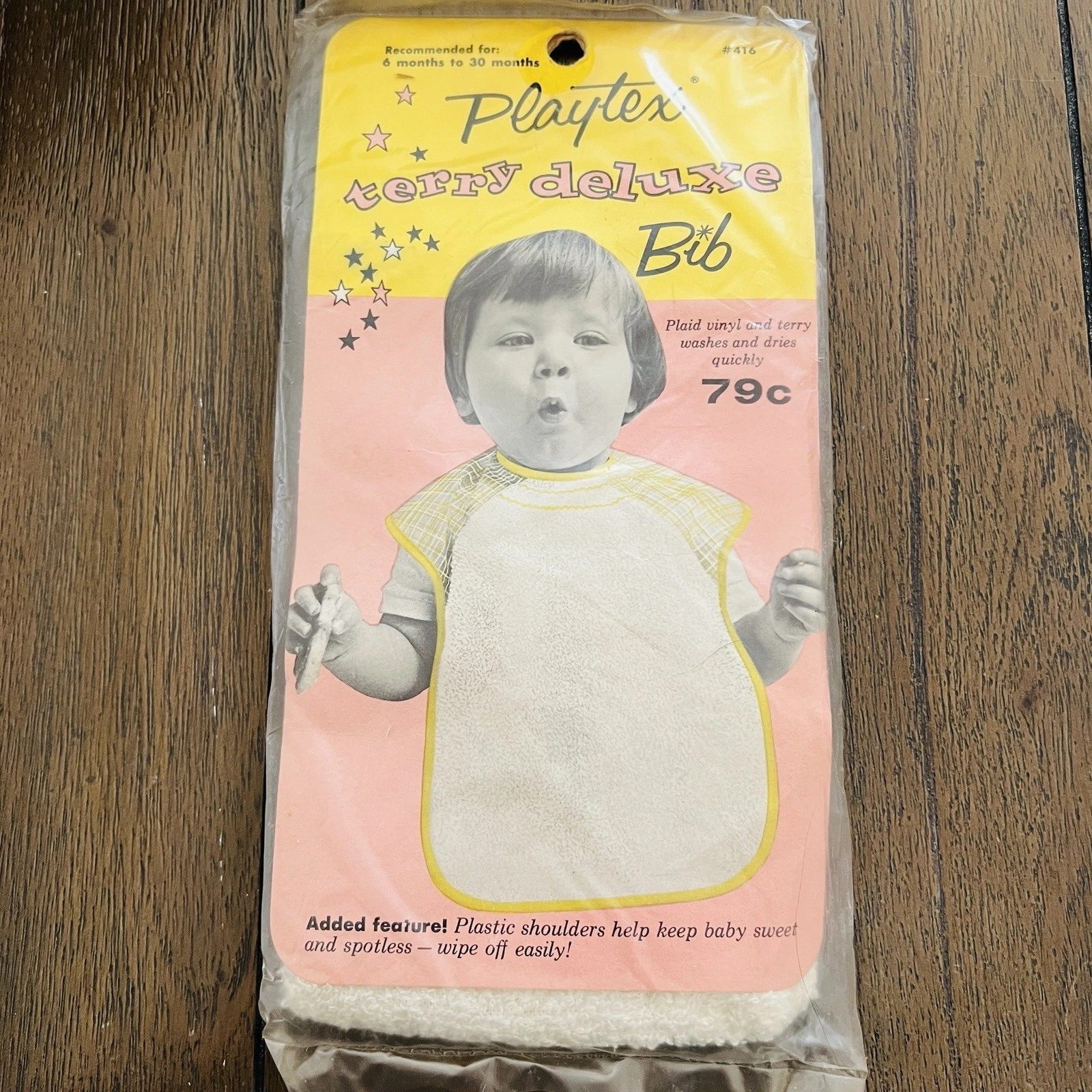NIP Vintage Playtex Terry Deluxe Bib Pink & White NOS Unopened 60s 70s