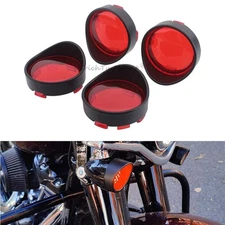 Bullet Style Red Turn Signal Len Covers w/Bezel Visor for Harley Sportster Dyna