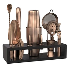 Bartender Kit Black Stand Antique Copper Cocktail Shaker Set Stainless Steel