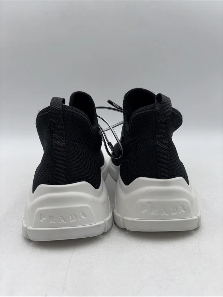 Prada Knit Lace Up Trainer Sneakers - Black/White Canvas Mens Size 38.5. - Image 4 of 4