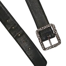 Chrome Hearts BLT SCRLREC Rectangle Scroll Leather Belt Black and Silver 32 inch