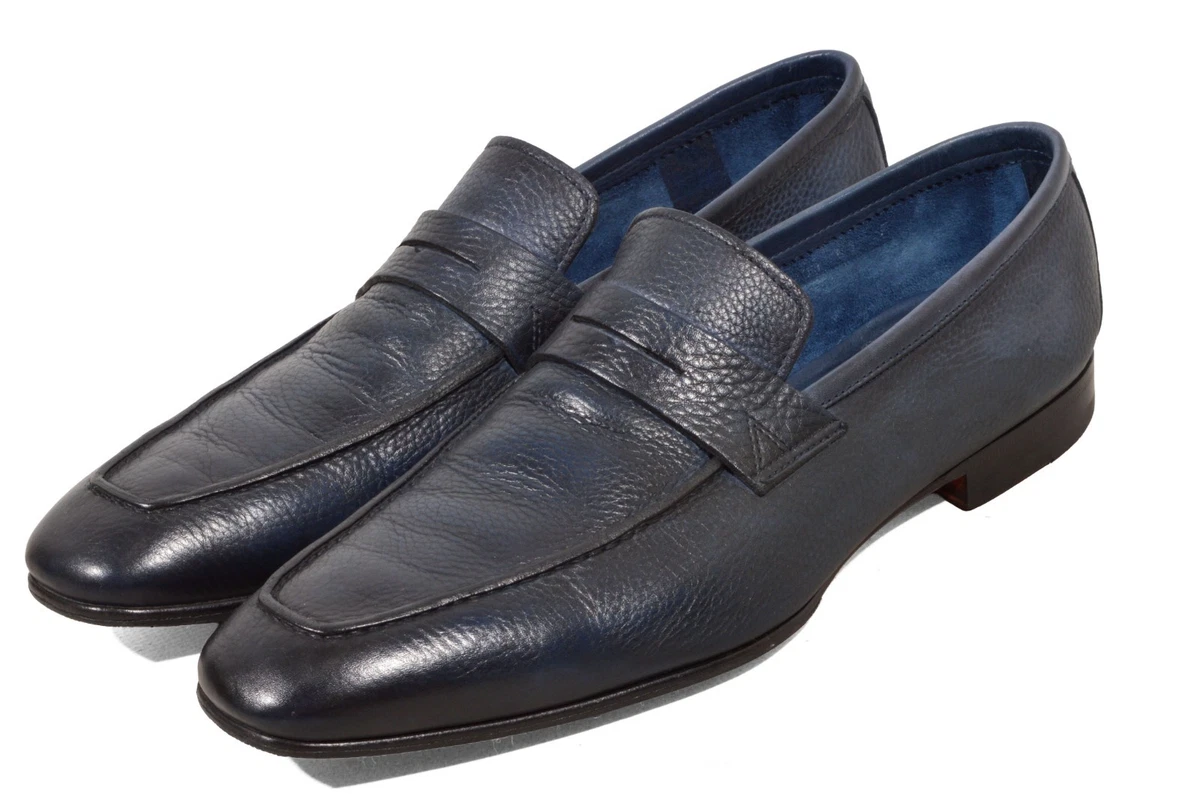 Santoni Goodyear Donor Single Buckle Shoes Calf Leather Blue US 9 UK8 NIB $1100 Santoni Blue Alligator Leather Men main image 3