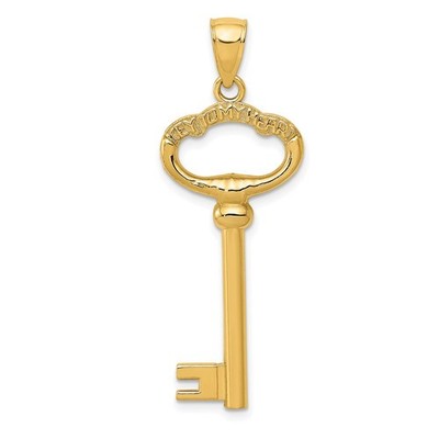 14K Gelbgold poliert 3-D SCHLÜSSEL ZU MEINEM HERZEN Schlüssel Charm Anhänger; Länge: 42 mm