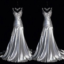 Silk Satin Wedding Dresses Straps Mermaid V Neck Vintage Straps Bridal Gowns
