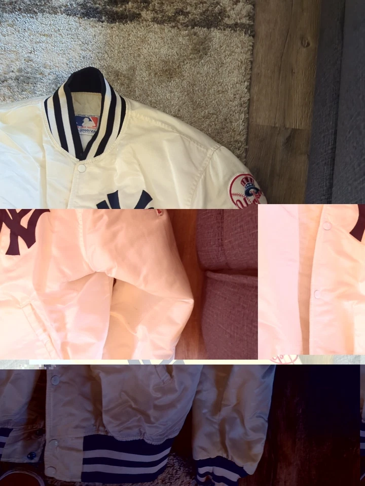 Chaqueta de iniciación rara vintage de satén crema blanca de los New York Yankees XL Foto 3 de 4