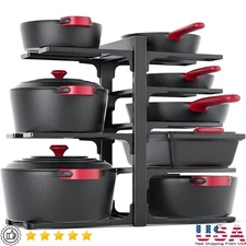 Adjustable Pot Organizer Rack 8-Tier Heavy Duty Kitchen Storage Space Saver New