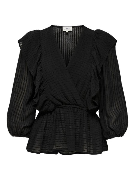Only Damen Bluse Langarm Oberteil Onllondon 3/4 Ruffle Noos Top, Schwarz, S-image