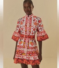 Farm Rio Romantic Orchard Belted Dress Red And White XS