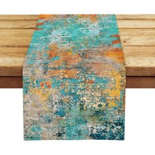 Colorful Teal Boho Table Runner 72 Inches Long Modern Dresser Runner Rustic S...