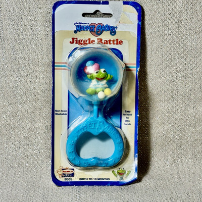 Muppet Babies Kermit the Frog VTG Baby Jiggle Rattle Blue Jim Henson Disney D9