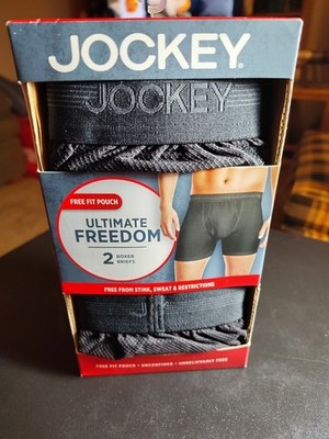 2 PAIRS - Jockey ULTIMATE Freedom Boxer Briefs - Wicks Stay Cool Black - 2XL 