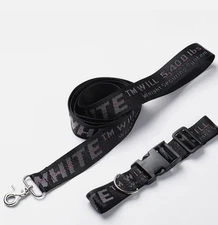 Adjustable OFF WHITE Print Leash And Collar Black For Pets & Dogs ✅