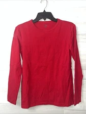 Style & Co Petite Classic Tee Long Sleeve Color Red - Size PM - Cotton Blend