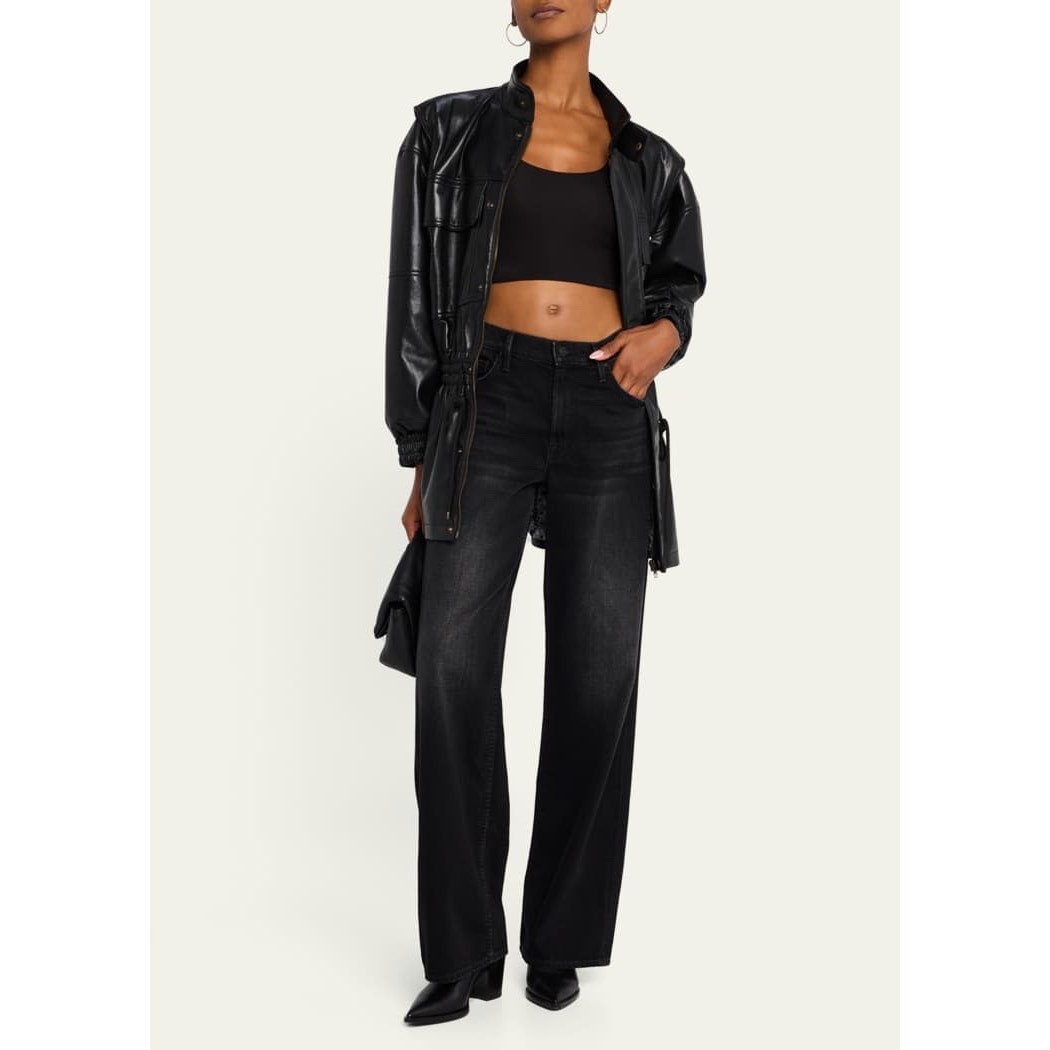 MOTHER The Spinner Zip Sneak Jeans Faded Black Magic 28 High Rise Wide Leg Denim