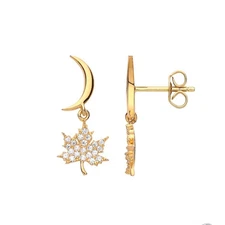 Gilded Silver Jewelco London CZ Canada Maple Leaf Drop Earrings