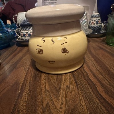 Vintage Pottery Happy Chef Hat Dip Cookie Jar Yellow Smiley Face
