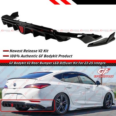For 23-26 Acura Integra GF Bodykit V2 Gloss Black LED Rear Diffuser W/ Extension