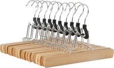 10 Pack Wooden Pants Hangers with Clips Non Slip Skirt Hangers Walnut Trouser Cl