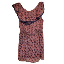 Lush Blouse Medium Floral Sleeveless Ruffle Neck Pink Blue Sheer