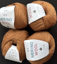 Lot Of 4 50g Skeins Of Soft 100 Wool, Merino Wool Yarn - Color: Caramel