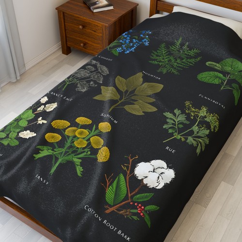Botanical Velveteen Plush Blanket Cozy Home Decor Plant Lovers Gift Nature - Picture 2 of 6