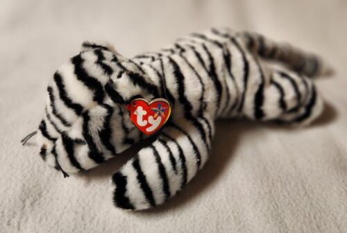 Vintage TY Beanie Buddy White Tiger Plush Stuffed Toy Cat Buddies with Tag 12"