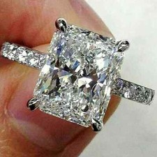 3Ct Radiant Cut Lab Created Diamond Solitaire Engagement Ring 14K White Plated