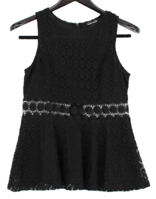 Haute Monde Tank Top Women Size L Black Sleeveless Lace Detail 1/2 Zip Back