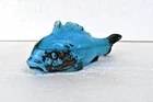 Vintage Vallerysthal Blue Milk Glass Fish Covered Dish France Collectibles Rare